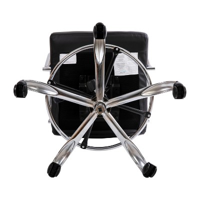 Mid-Back Black Leather Swivel Drafting Chair with Silver Frame