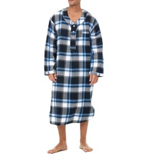 ADR Men's Nightshirt, Soft Cotton Flannel Men's Sleep Shirt, Long Henley Night Shirt Pajama - 1 of 4