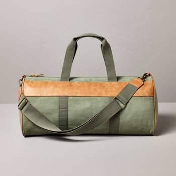 Waxed Canvas + Faux Leather Duffel Bag Green/Tan - Hearth & Hand™ with Magnolia