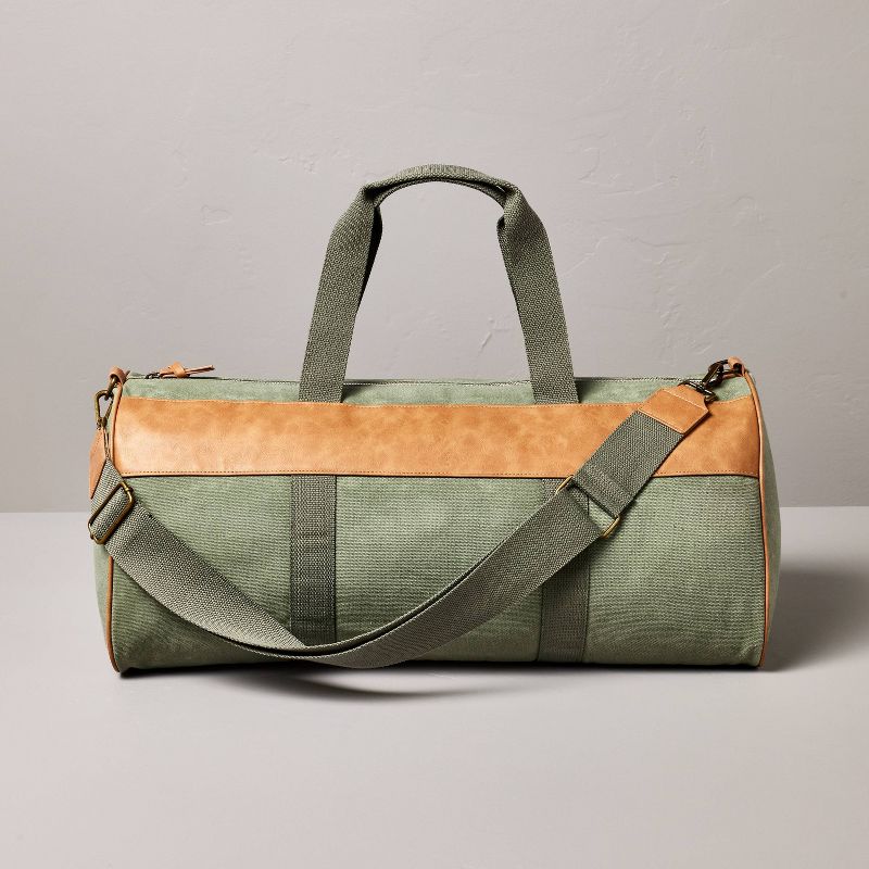 Waxed Canvas + Faux Leather Duffel Bag Green/Tan - Hearth &#38; Hand&#8482; with Magnolia, 1 of 6