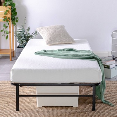 Twin Black Metal Bed Frame with Bamboo Slats