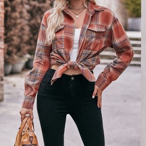 Clearlove Womens Fashion Shacket Casual Jacket Plaid Button Down Long Sleeve Shirt Fall Winter Outfits - 1 of 4