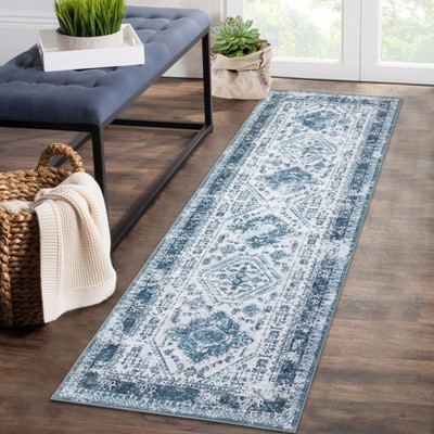 Vintage Floral Distressed Printed Area Rug Machine Washable Non Slip Stain Resistant Bodered Low Pile Ultra Thin Pet Friendly Carpet