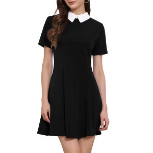 Allegra K Women's Contrast Doll Collar Short Sleeves Mini Flare Dress - 1 of 4