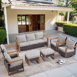 Buenhomino Outdoor Patio Furniture Set-7 Pieces All-Weather Wicker Outdoor Furniture with Swivel Patio Chairs Patio Conversation Sets for Porch Deck - 1 of 4