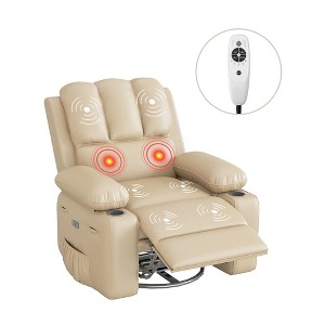 Oversized Swivel Recliner Chair with Heat and Massage, Power Rocking Chair, Faux Leather, Cup Holder - 1 of 4