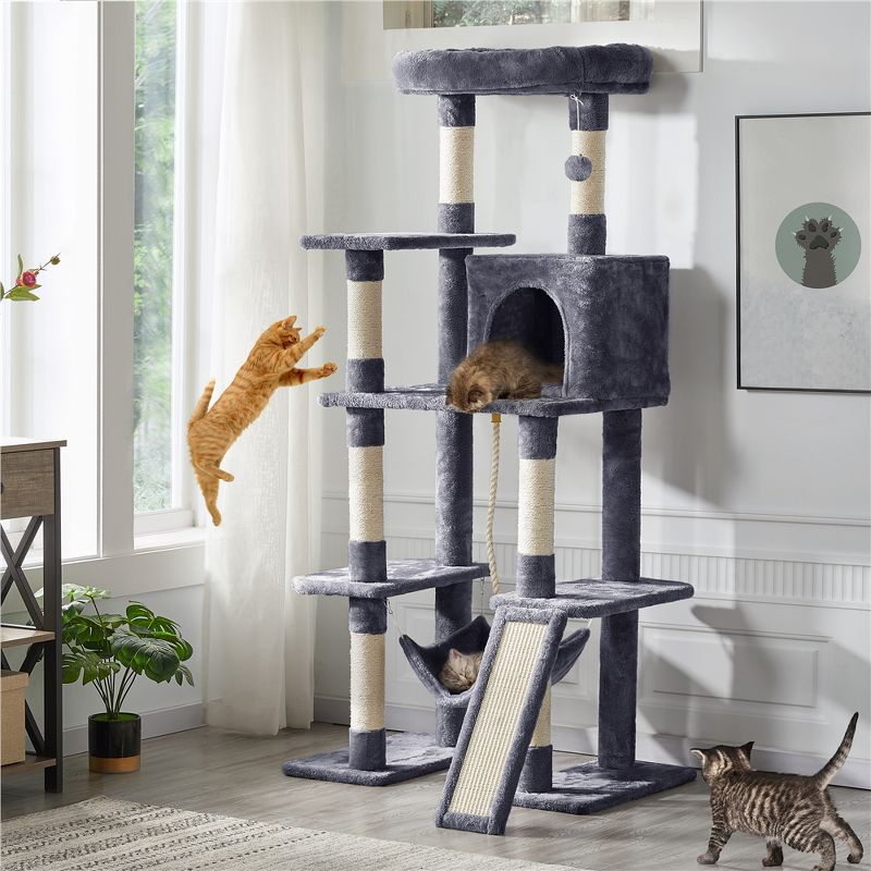Yaheetech 63" Multilevel Plush Cat Tree with Hammock for Cats Kitchens, 2 of 9