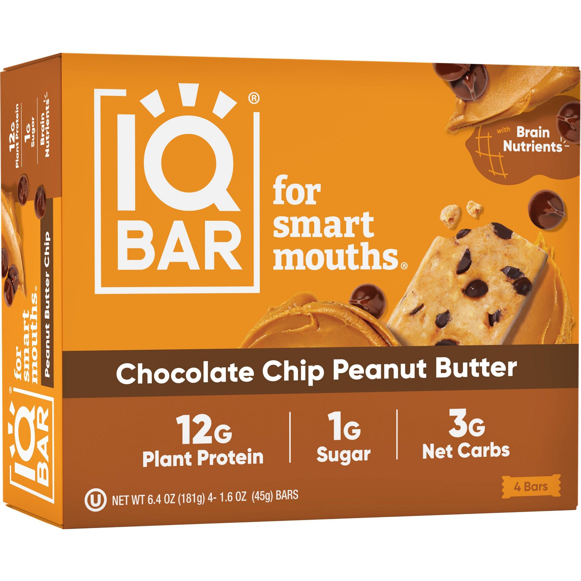 IQBAR Chocolate Chip Peanut Butter Protein Bars - 6.4oz/4ct