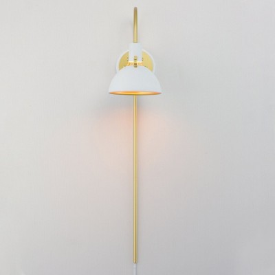 White and Satin Brass Metal Dome Wall Sconce