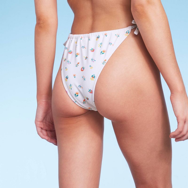 Women's Floral Print Side-Tie Ultra High Leg Adjustable Coverage Bikini Bottom - Wild Fable™ White, 6 of 19