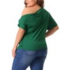Agnes Orinda Women's Plus Size One Shoulder Short Sleeve Ruched Solid Casual Blouses - 4 of 4
