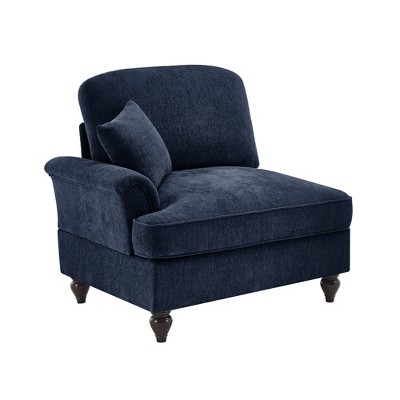 Vynxaria Modern Chenille Sofa Blue, W/1 Pillow, Detachable Ruffle Skirts (2 Styles), Multi-Module, Curved Petal Armrests & Spindle Legs
