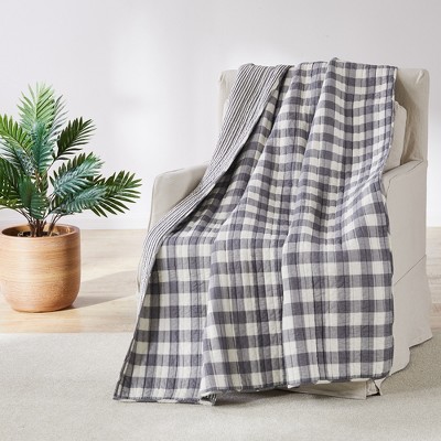 Elijah Grey Plaid Quilted Throw - Levtex Home