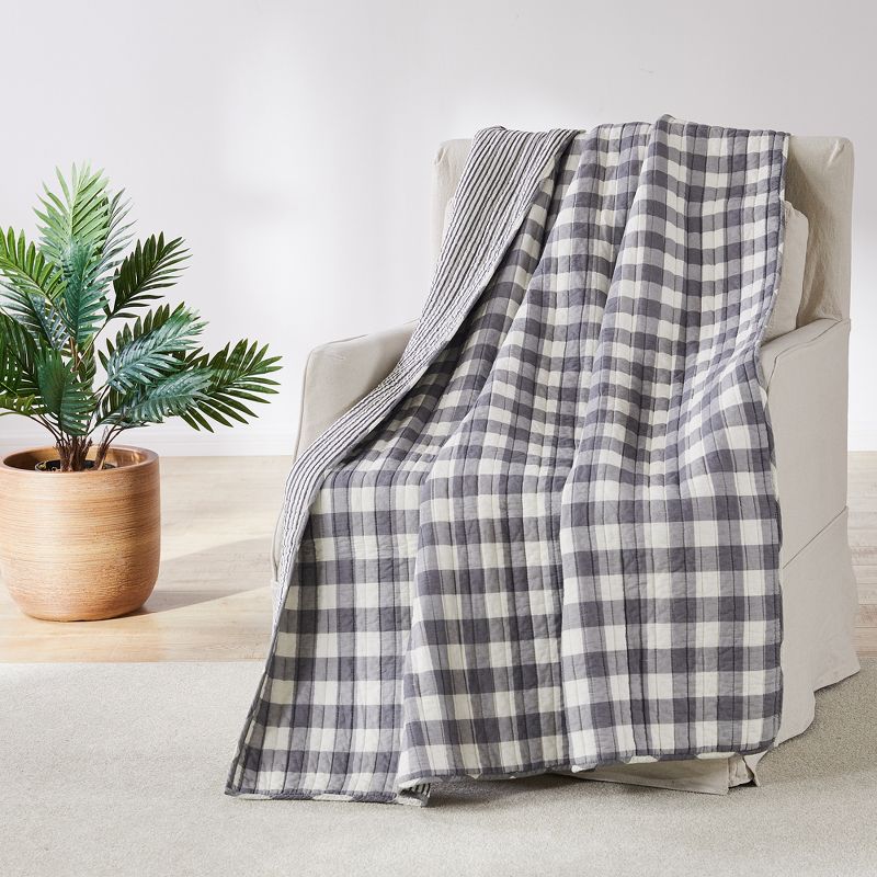 Elijah Grey Plaid Quilted Throw - Levtex Home, 1 of 5