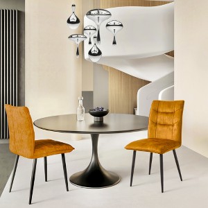 ModernLuxe Set of 2 Dining Chairs Velvet Upholstered Accent Chairs with Soft Cushioned Seat & Iron Frame, Armless Chairs Arm Chairs, Yellow/Gray - 1 of 4