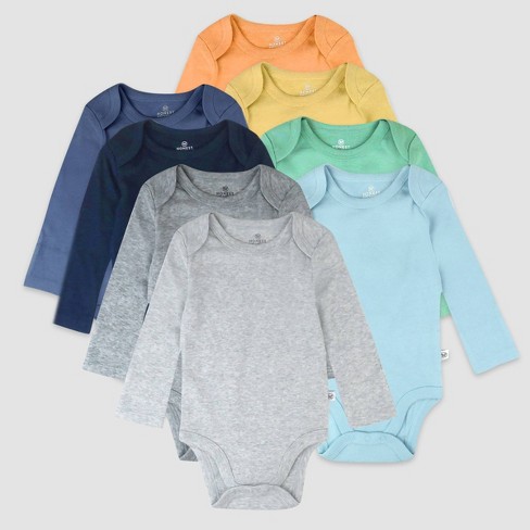 Honest Baby Boys' 8pk Rainbow Organic Cotton Long Sleeve Bodysuit