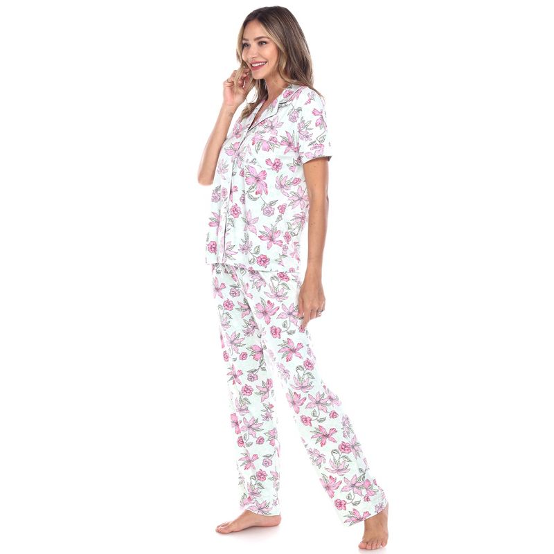 Women's Short Sleeve Top and Pants Pajama Set - White Mark, 3 of 6