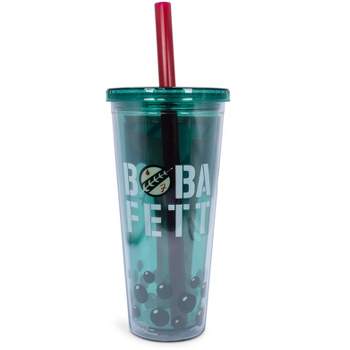 Silver Buffalo Star Wars Boba Fett Plastic Carnival Cup with Lid and Straw | 24 Ounces