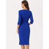 INSPIRE CHIC Women's Elegant Boat Neck 3/4 Sleeves Work Midi Split Sheath Dress - 4 of 4