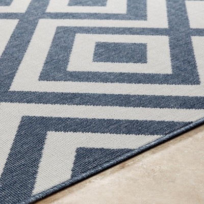 Maya Blue and White Geometric Wool Area Rug