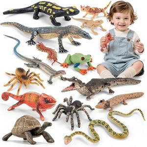 14-Piece Reptile Animal Figurines - Desert Amphibians Set with Axolotl, Lizard & Snake for Party Favors - 1 of 4