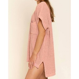 Women's High-low Short Sleeve Chenille Sweater - POL - 1 of 4