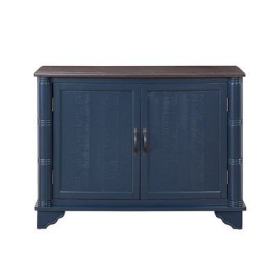 Hostack 40" Sideboard Console Table with Adjustable Storage Shelf for Entry Way and Living Room, Navy Blue and Brown Top