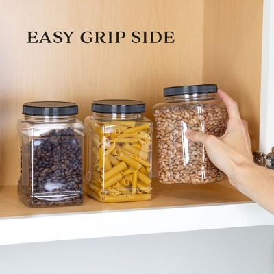 48oz Clear BPA-Free Plastic Square Jars with Black Clip-On Lids, Set of 3