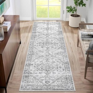 Washable Vintage Rug Distressed Floral Print Retro Accent Mat Non Slip Low Pile Carpet for Large Spaces Bedroom - 1 of 4