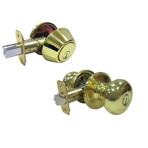 Faultless Mushroom Polished Brass Entry Knob and Single Cylinder Deadbolt Right Handed - 1 of 1