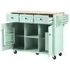 PAGED Dining Room Cabinet with Rubber Wood Drop-Leaf Countertop, Kitchen Island on 5 Wheels Storage Cabinet and 3 Drawers for Dinning Room - 4 of 4