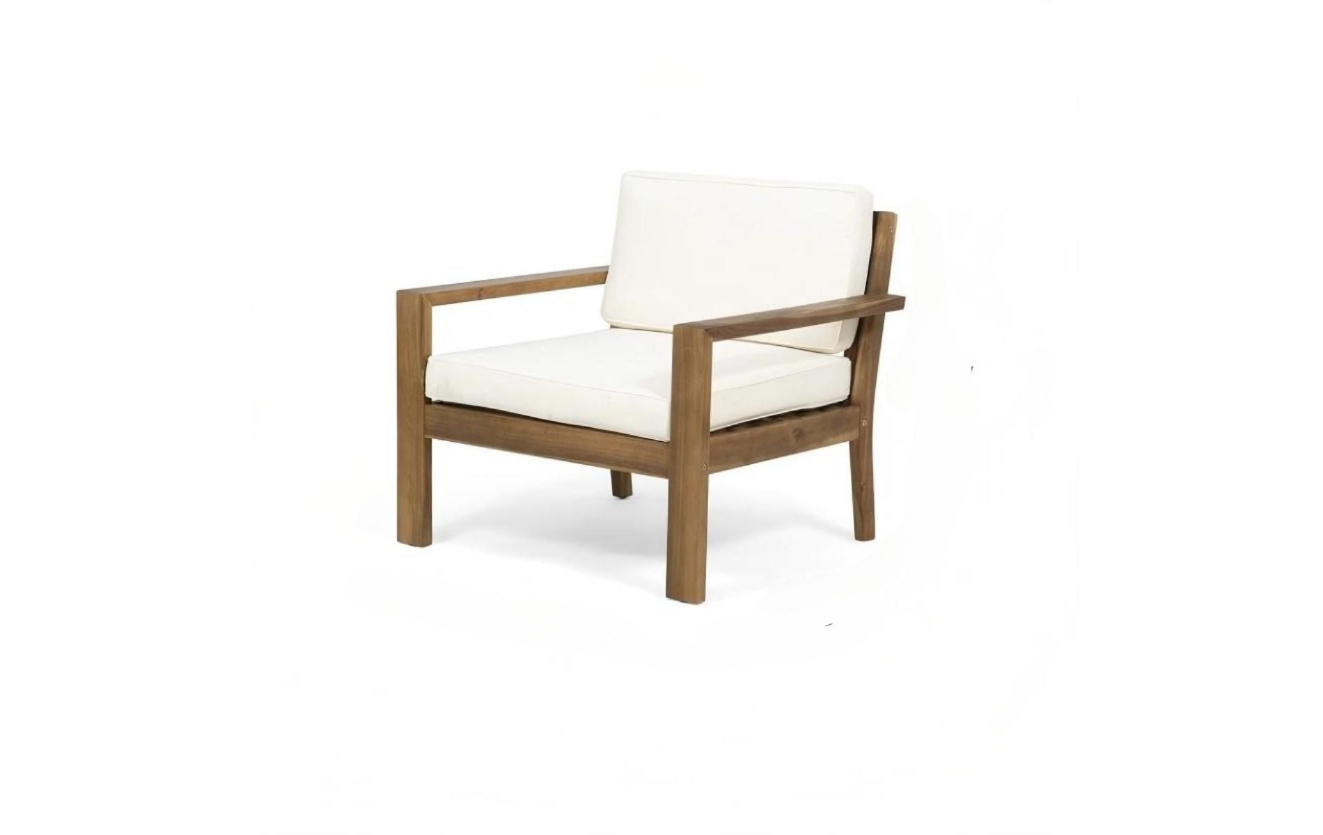 1 Piece Outdoor Club Chair with Water-Resistant Cushions, Acacia Wood Patio Club Chair with Wire Brushed Finish for Garden or Deck-Coolbibila