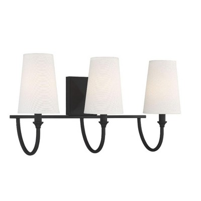 Matte Black 3-Light Bathroom Vanity with White Fabric Shades
