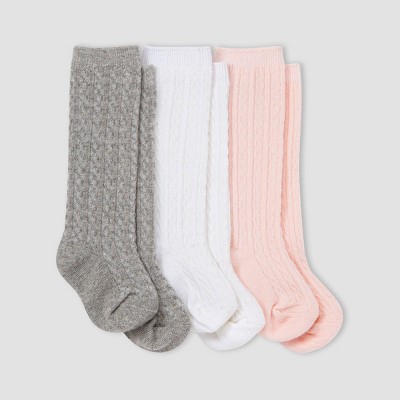 Burt's Bees Baby® Neutral Set of 3 Cable Knit Knee-High Socks - 0-3M