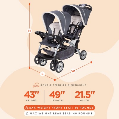 Magnolia Gray Double Tandem Stand-On Plastic Stroller
