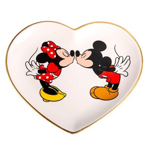 Disney Mickey Mouse and Minnie Mouse Ceramic Heart Trinket Tray Jewelry Ring Holder Gift Dish - 1 of 2