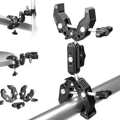 Boersma Double Super Clamp Camera Mount with Magic Arm, Cold Shoes for Desk Studio Light Stand Holder Photography Reflector, Cross Bars