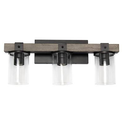 Rustic Restored Wood Look 3-Light Bath Vanity with Glass Shades