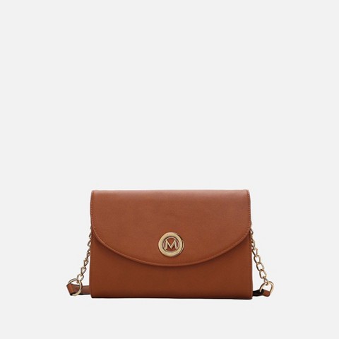 MKF Collection Crossbody Bag Envelope Structured Chain Link Vegan Leather, Candra | MKF Collection by Mia K - Brown
