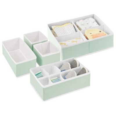 Image of mDesign Fabric Nursery Divided Drawer Organizer, Set of 5, Mint Green/White
