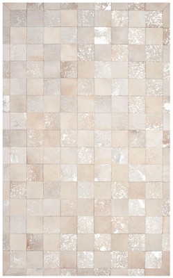 Ivory and Silver Hand-Knotted Geometric Leather Area Rug