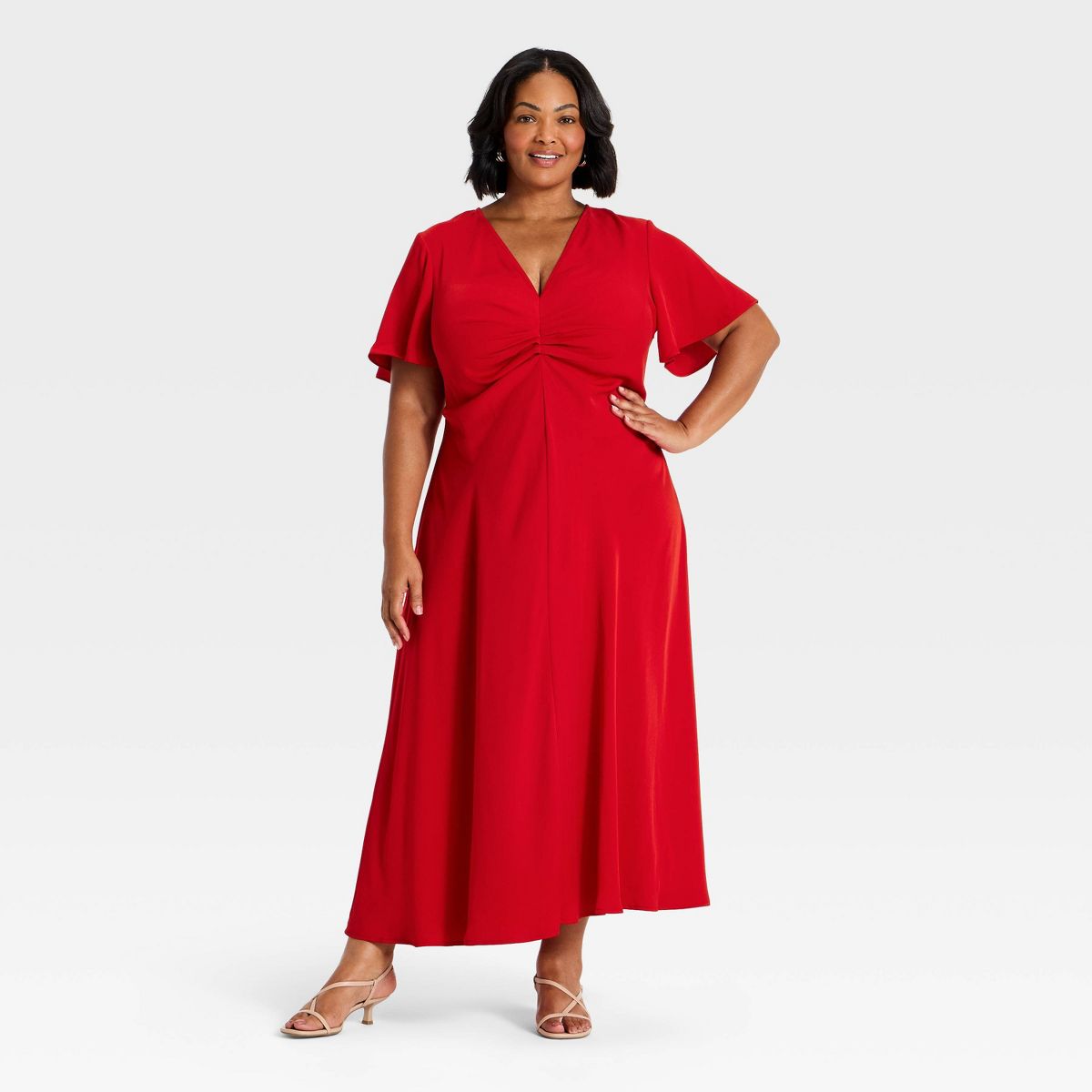 Women's Short Flutter Sleeve Ruched Maxi Dress - A New Day™ - thumbnail 10