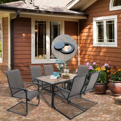 Metal Patio Dining Set with 60"x37" Table with Umbrella Hole & 6 Sling Motion Chairs - Captiva Designs