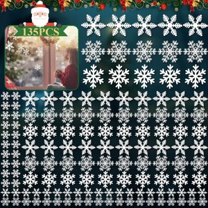 5 Sheets 135 Pcs White Snowflake Window Clings, Reusable Static Decals for Christmas Winter Holiday Home Office Party Glass Decor - 1 of 4