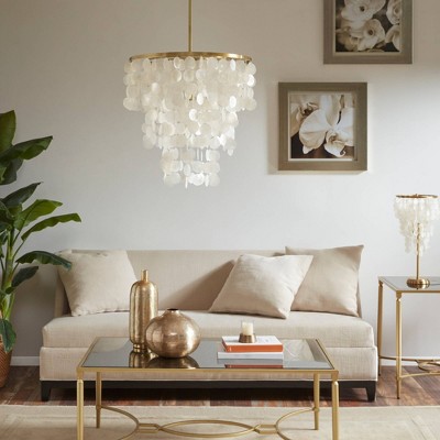 Isla Capiz Shell Elegance Chandelier with Gold Accents