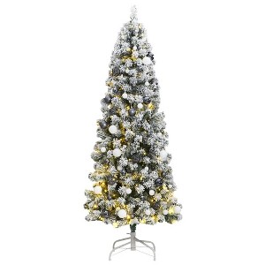 vidaXL Artificial Hinged Christmas Tree Green and white PVC, iron - 1 of 4