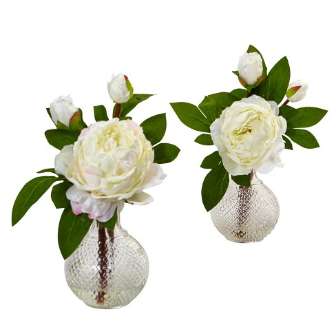 Nearly Natural 11-in Peony with Vase (Set of 2) - image 1 of 3