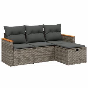vidaXL Patio Sofa Set with Cushions Outdoor Furniture 4 Piece Poly Rattan - Gray without storage - 1 of 4