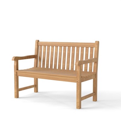 Decksplore Solid Teak Garden Patio Bench Outdoor Loveseat Porch Chair Solid Wood W/Armrest