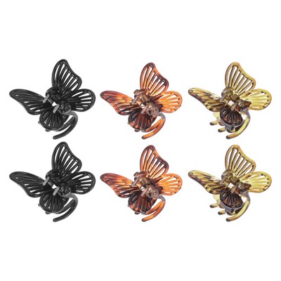 Unique Bargains Fashion Butterfly Small Clip Amber 6 Pcs
